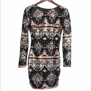 XTAREN Sequin Gold, Silver, Black Open Back Cocktail Dress Size Small